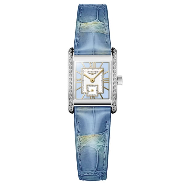 Longines Mini DolceVita Damenuhr 29mm Blau Leder-Armband Diamanten L5.200.0.95.2