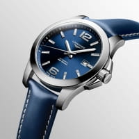 Longines Conquest Herrenuhr Automatik 41mm Blau Leder-Armband L3.777.4.99.0 Armband