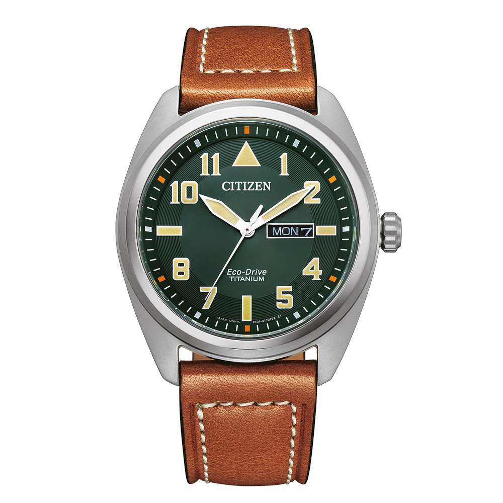 Citizen Herren Uhr BM8560-11XE Khaki Lederarmband Super Titanium 