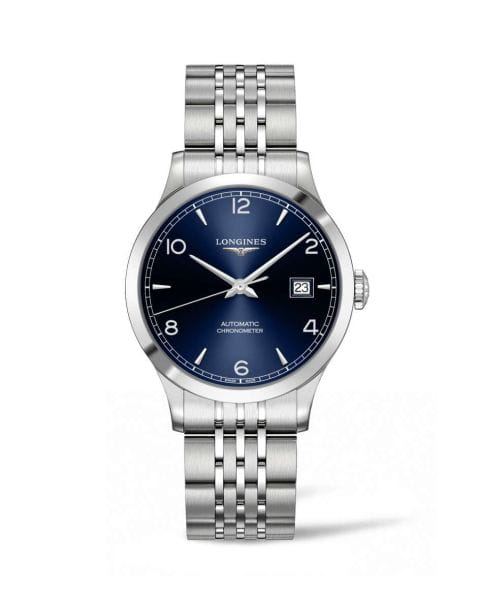 Longines Record Automatic 38mm Herren-Uhr silber Zifferblatt blau Edelstahl-Armband L2.820.4.96.6 zum günstigen Preis online kaufen | UHREN01