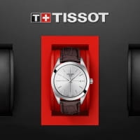 Tissot Gentleman Herrenuhr 40mm Silbern mit braunem Leder-Armband Quarz T127.410.16.031.01