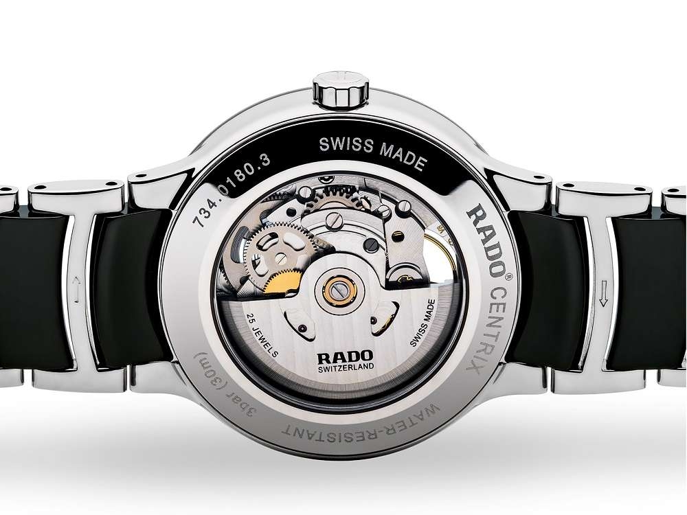 Rado Centrix L Automatic Open Heart Herrenuhr Schwarz Silber