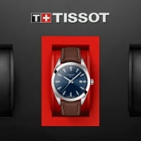 Tissot Gentleman Quartz Herrenuhr Leder-Armband Braun &amp; Zifferblatt Blau 40mm T127.410.16.041.00