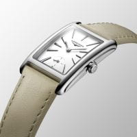 Longines DolceVita Damenuhr 37mm Zifferblatt weiß Leder-Armband Beige Quarz L5.512.4.11.7 Detail
