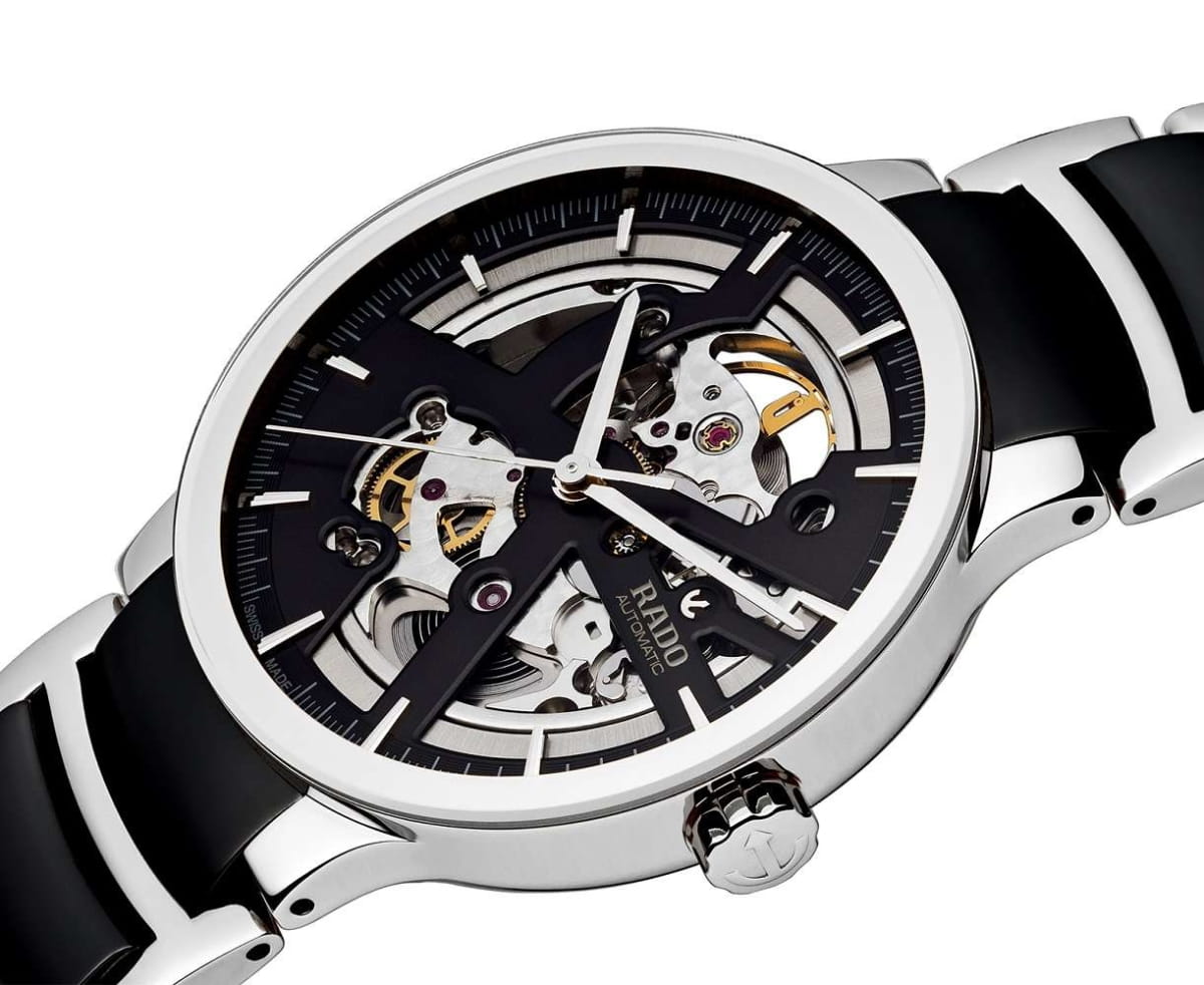 Rado Centrix L Automatic Open Heart Herrenuhr Schwarz Silber 