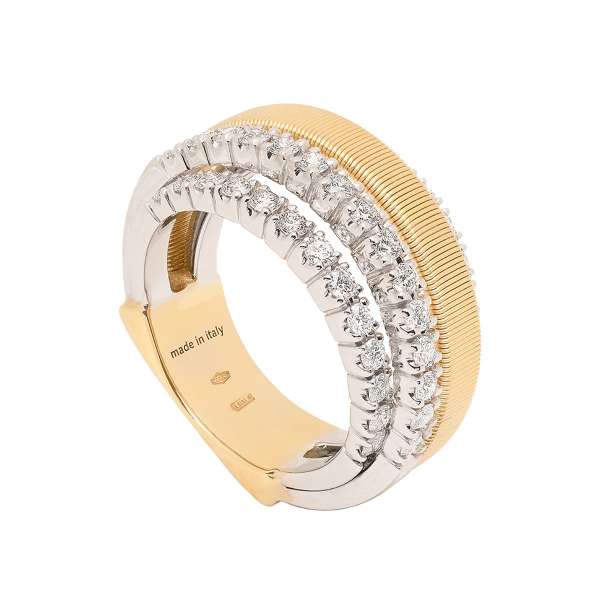 Marco Bicego Masai Vierreihiger Ring aus Gold mit 18 Karat und 3 Diamantpavé-Bändern AG363 B2 YW M5 Soldat