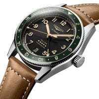 Longines Spirit Zulu Time 39mm Herrenuhr Automatik Schwarz Olive Grün Leder-Armband L3.802.4.63.2 Detail 