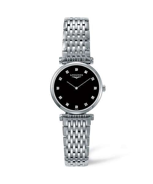 Longines La Grande Classique Damenuhr mit Diamanten silber schwarz Edelstahl-Armband L4.209.4.58.6 zum günstigen Preis online kaufen | UHREN01