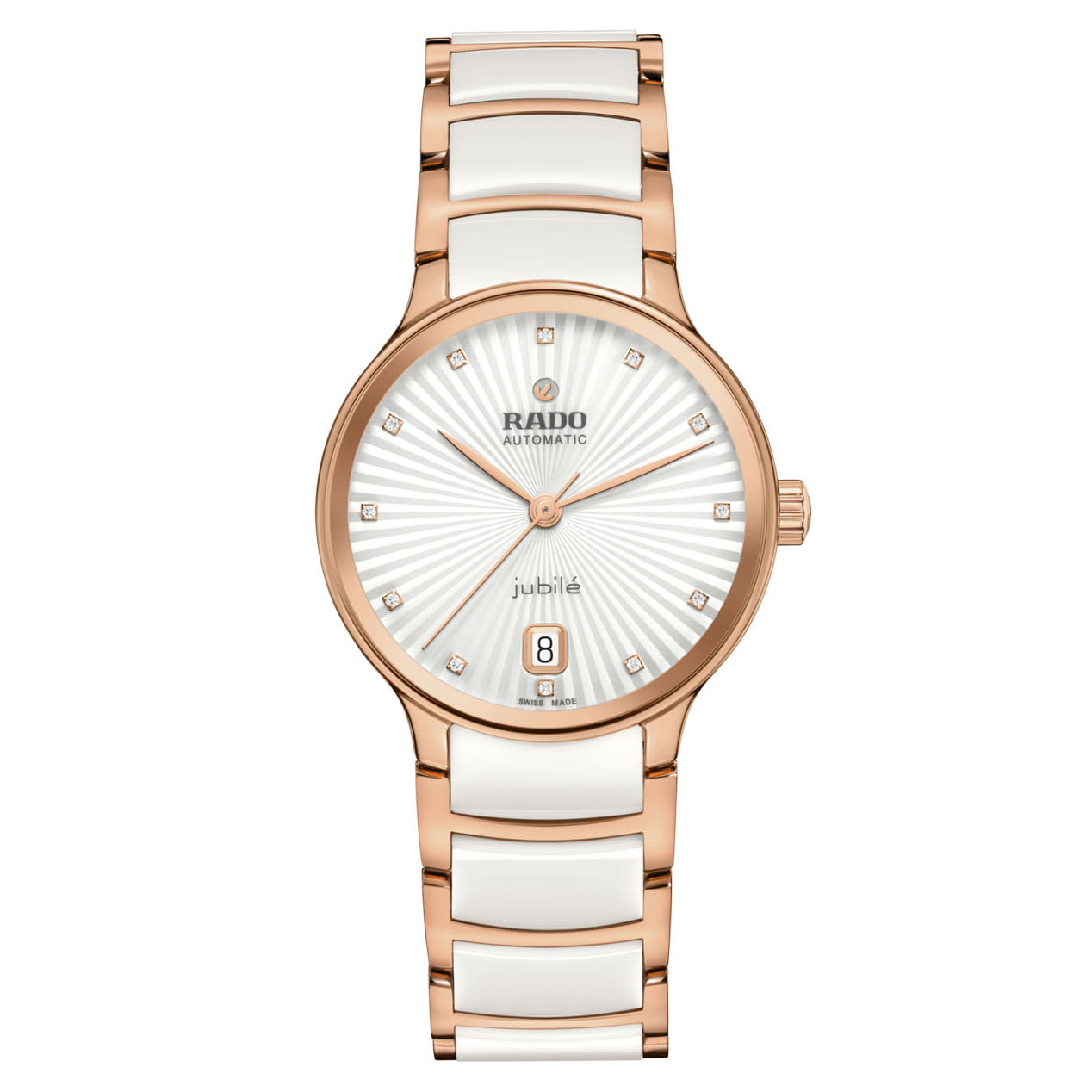 Rado Centrix Automatik Diamonds Jubile Uhr Damen 35mm WeiB mit Diamanten Keramik R30037744