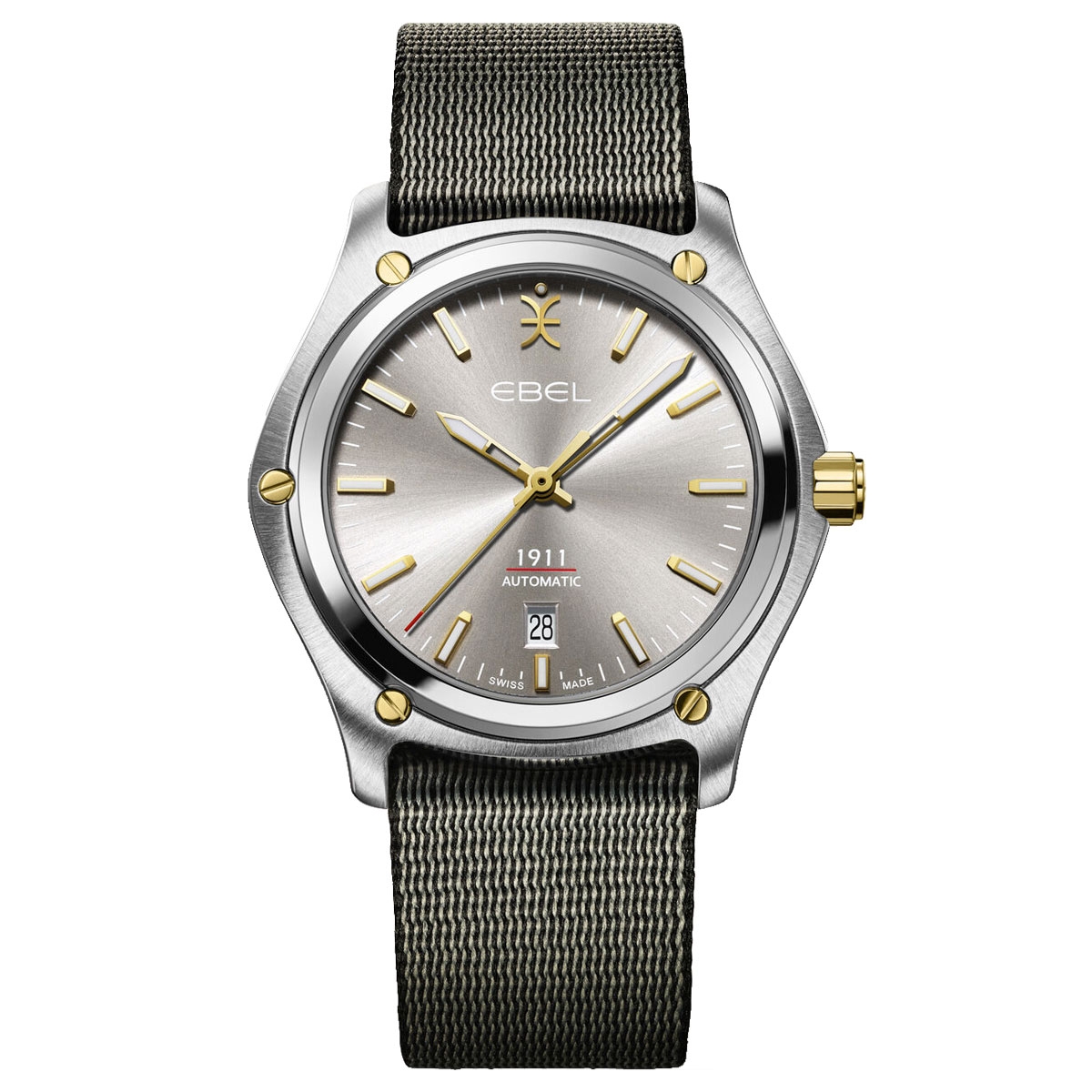 Ebel 1911 Automatik Uhr Herren Edelstahl Armband & Stoff Set 42mm  